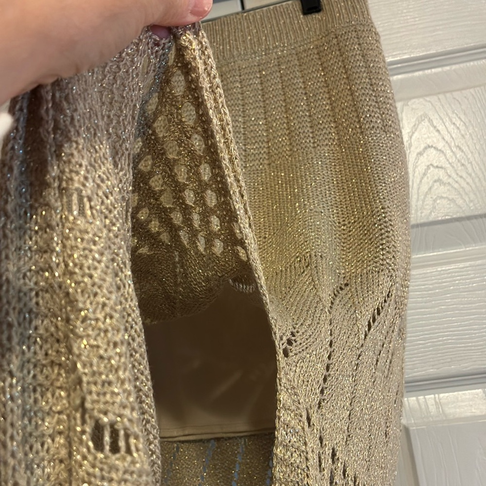 Gold Threaded Light Tan Knit Maxi Skirt - Picture 7 of 14
